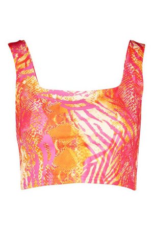 Recycled Slinky Tropical Square Neck Crop Top | Boohoo