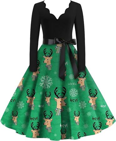 Amazon.com: Christmas Dresses Womens Lace Swing Cocktail Swing Dress Snowflake Reindeer Printed Cosplay Party Costume Dress : Sports & Outdoors