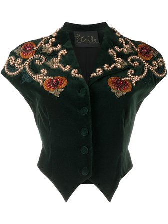 A.N.G.E.L.O. Vintage Cult 1990s velvet effect bead-embroidered top - FARFETCH