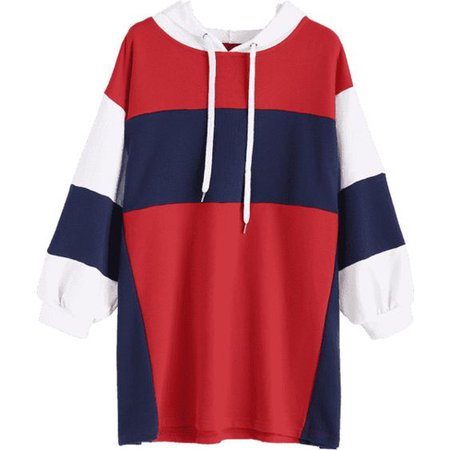 Oversized Color Block Hoodie Red