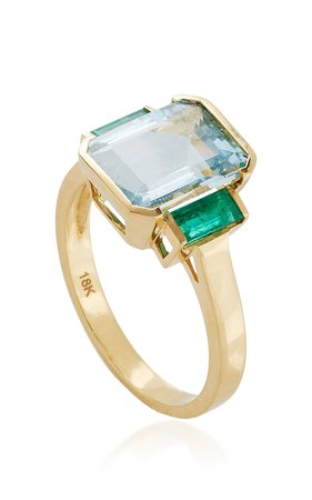 18K Gold, Emerald And Aquamarine Ring by Yi Collection | Moda Operandi