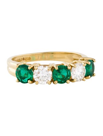 Tiffany & Co. 18K Diamond & Emerald Five Stone Band - Rings - TIF139911 | The RealReal