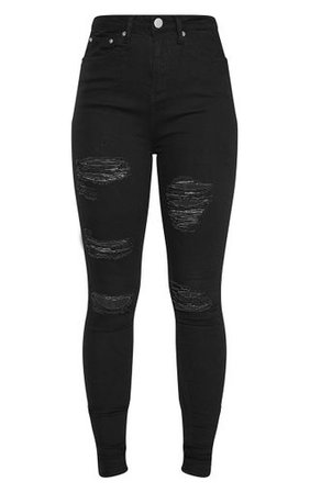 Tall Black Distressed 5 Pocket Skinny Jean | PrettyLittleThing