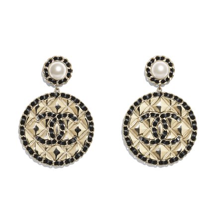 Chanel earrings gold chain medallion