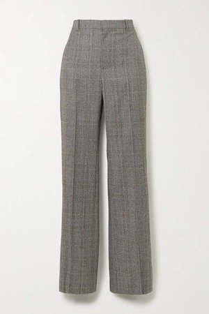 Prince Of Wales Checked Wool Straight-leg Pants - Gray