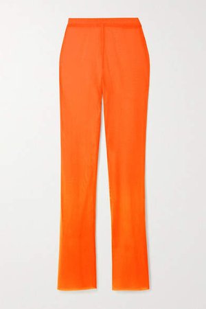 Neon Stretch-mesh Flared Pants - Orange