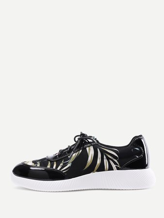 Jungle Print Lace Up Slip On Sneakers