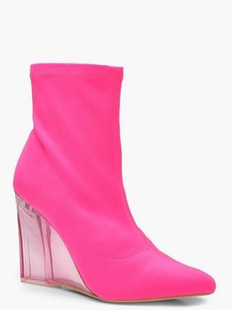Hot pink wedged boots