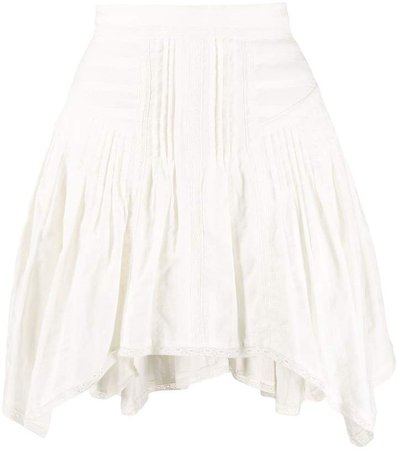 pleated asymmetric hem skirt