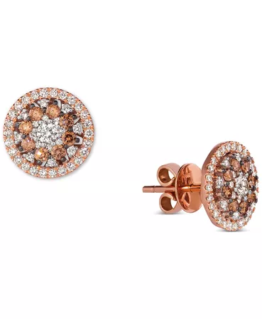 Le Vian Chocolate Diamond (3/8 ct. t.w.) & Vanilla Diamond (5/8 ct. t.w.) Cluster Halo Stud Earrings in 14k Rose Gold
