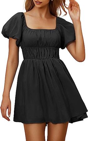 LILLUSORY Flowy Dresses Mini Summer 2023 Off Shoulder Puff Sleeve Babydoll Dress Women at Amazon Women’s Clothing store