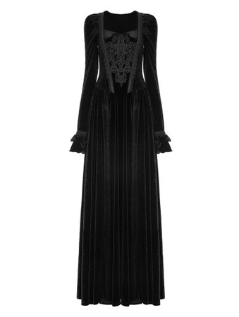 Black Velvet Gothic Victoria Long Sleeve Dress