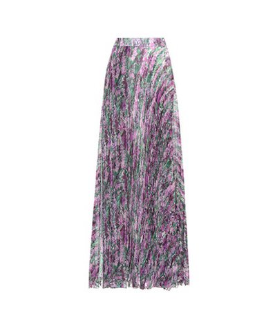 Floral-printed pleated skirt