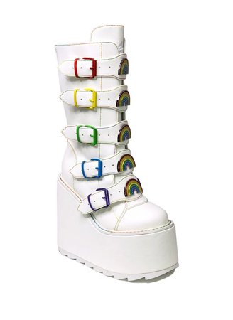 white rainbow colorful platform boots