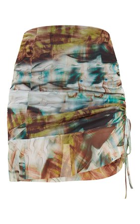 Green Mesh Ruched Tie Side Frill Hem Mini Skirt | PrettyLittleThing USA