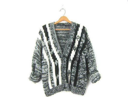 Black and White Retro Cardigan Sweater Button Down Grandpa | Etsy