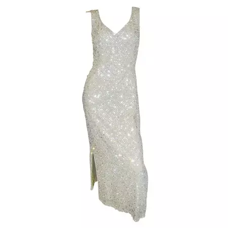 Crystal and Pearls White Beaded Gown Circa 1960 at 1stDibs