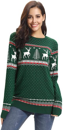 Aibrou Women Christmas Sweater Pullover Reindeer Tree Snowflakes Patterns Pullover Tops Black at Amazon Women’s Clothing store