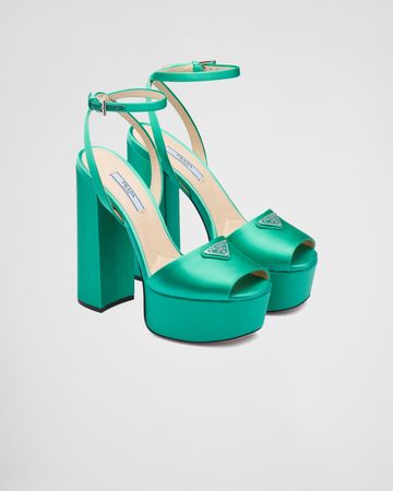 green prada High-heeled satin sandals