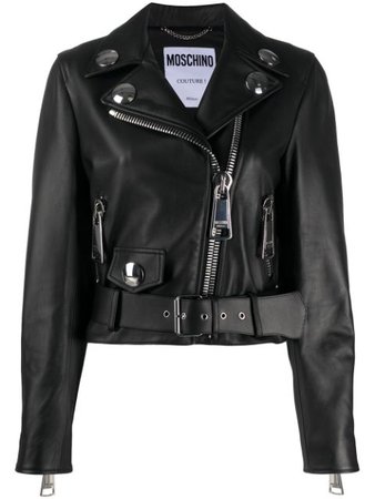 Moschino belted cropped biker jacket
