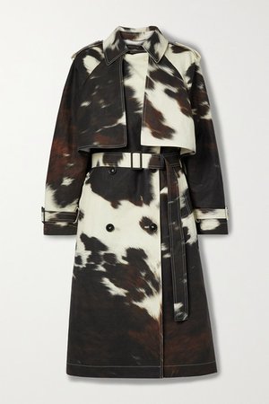 Leanna Double-breasted Cow-print Linen And Cotton-blend Trench Coat - White