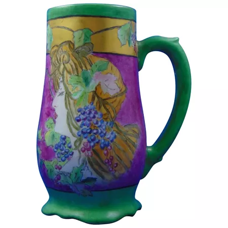 Porcelain Blank "Privat Livemont Grape Woman" Design Tankard/Mug : Dark Flowers Antiques | Ruby Lane