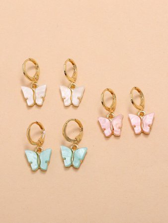 3pairs Butterfly Charm Drop Earrings | SHEIN USA