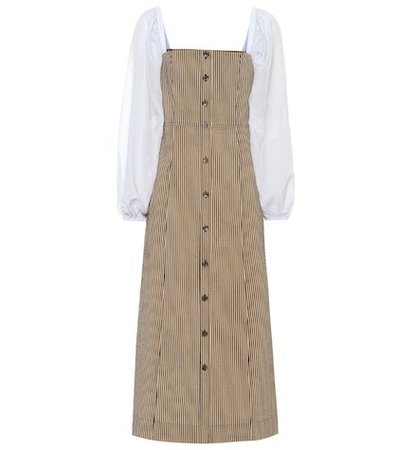 Striped cotton-blend midi dress