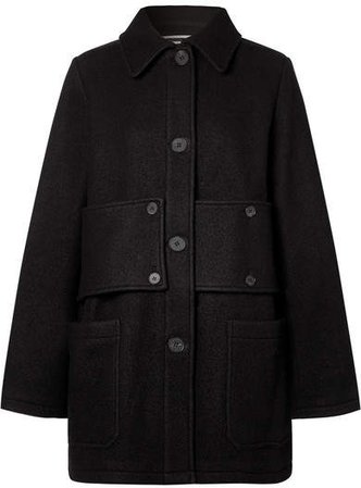 Paneled Wool-felt Coat - Black