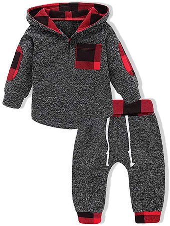 Amazon.com: Infant Baby Boys Fall Outfit Plaid Pocket Hoodie outfit