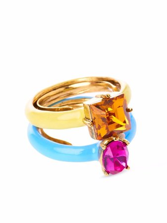 Shop Oscar de la Renta set of two gemstone stacking rings with Express Delivery - FARFETCH