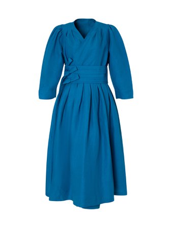 Danha Linen pleated dress blue