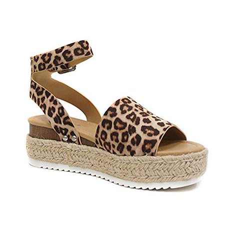 Amazon.com | SODA Topic Topshoe Avenue Women's Open Toe Ankle Strap Espadrille Sandal (7.5 M US, Oat Cheeta) | Sandals