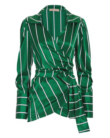 Wrap It Up Jade Stripe Silk Blouse | Maggie Marilyn