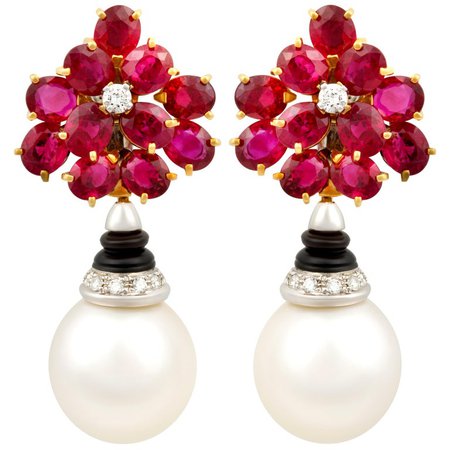 Ella Gafter Ruby South Sea Pearl and Diamond Earrings