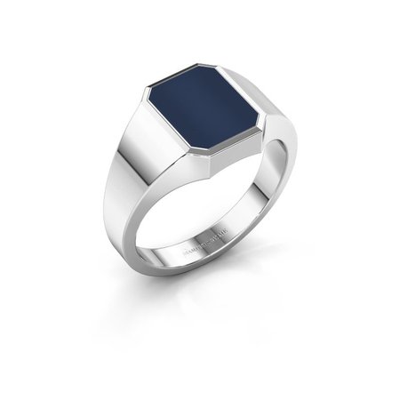 White gold signet ring with octagon dark blue sardonyx 10x8 mm Glenn 1 | Design yourself