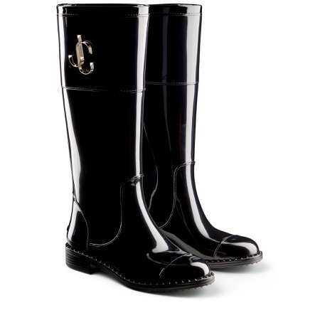 Black TPU Waterproof Rain Boots with JC Embem | Cruise '20 | JIMMY CHOO