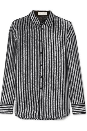 Saint Laurent | Striped lamé and silk-chiffon shirt | NET-A-PORTER.COM