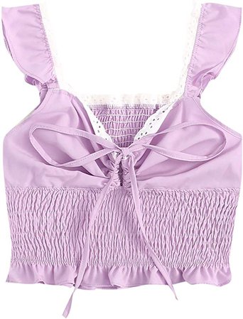 SheIn Women's Summer Sleeveless Ruffle Strap Tie Neck Cute Cami Tank Top Blouse at Amazon Women’s Clothing store