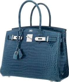 Hermes 30cm Shiny Blue Roi Porosus Crocodile Birkin Bag