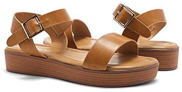 Amazon.com | Herstyle Carli Women's Open Toe Ankle Strap Platform Low Wedge Sandals Cognac/Brown 6.0 | Platforms & Wedges