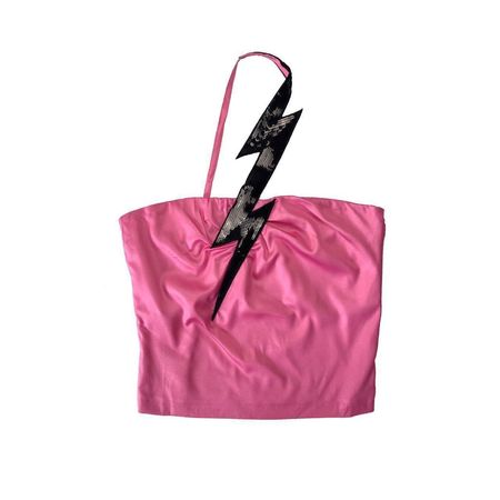 miss sixty luxury line pink satin top with embellished lighting bolt strap