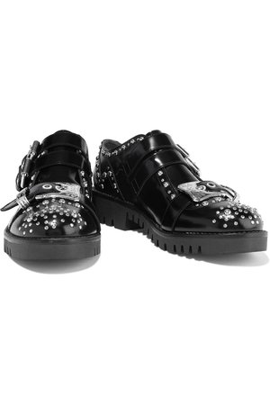 Black Ellis buckled studded glossed-leather brogues | Sale up to 70% off | THE OUTNET | McQ Alexander McQueen | THE OUTNET