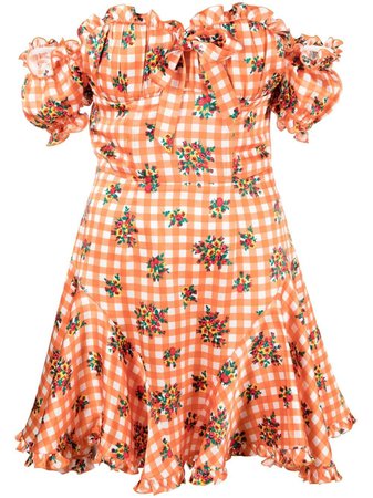 Shop orange Alessandra Rich ruffled gingham-print mini dress with Express Delivery - Farfetch