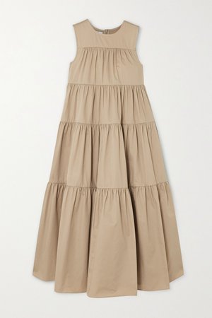 Taupe Tiered cotton-sateen midi dress | Co | NET-A-PORTER