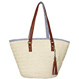 Women Straw Beach Bag Handbags Shoulder Bag Tote,Cotton Lining,PU Leather Handle: Amazon.co.uk: Luggage