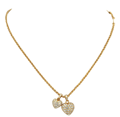 Cartier 18K Yellow Gold Puffy Hearts Pave Round Diamond Pendant Necklace For Sale at 1stDibs
