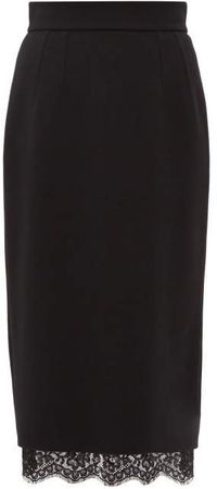 Lace Hem Crepe Pencil Skirt - Womens - Black