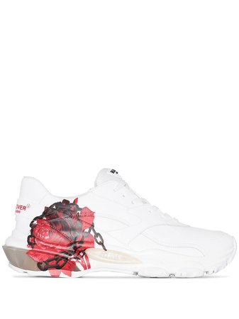 White Valentino Bounce Rose-print Sneakers | Farfetch.com