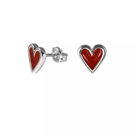 Red Heart Earrings Silver Heart Stud Earrings Love Earrings - Etsy